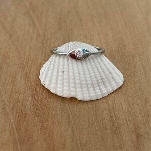 Dainty Silver Evil Eye Ring with Stone